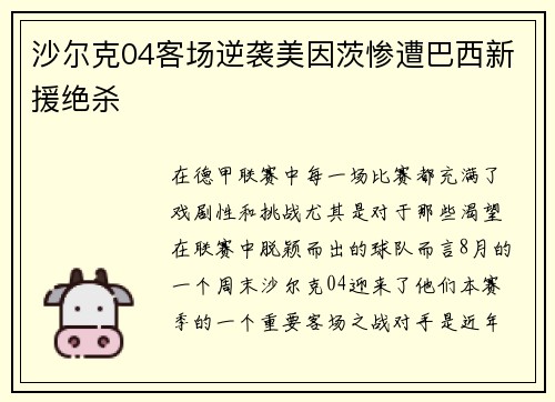 沙尔克04客场逆袭美因茨惨遭巴西新援绝杀